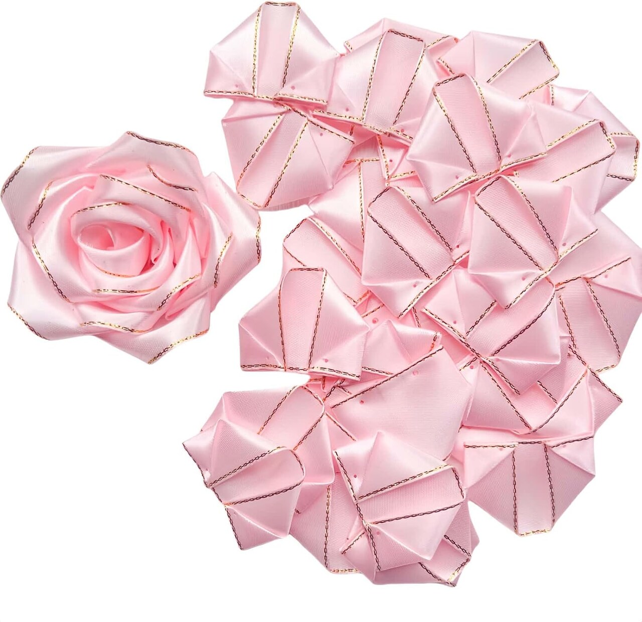 300Pcs Gold Edge Silk Ribbon Rose Petals (Gold Edge-300 Pcs Baby Pink) 1.77"L x 1.57"W
